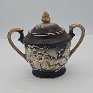 Vintage Moriage Dragonware Sugar Bowl Handpainted Japan Red Mountain Mark 1950s